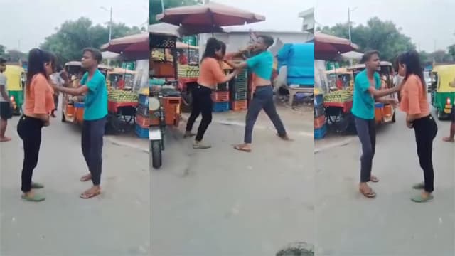 Girl stripped naked in a fight – between boy and girl on the street viral video