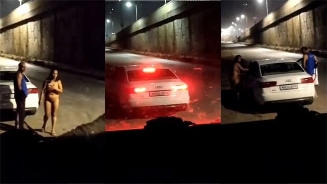 Indian Cheating Wife n Her Driver on The Road