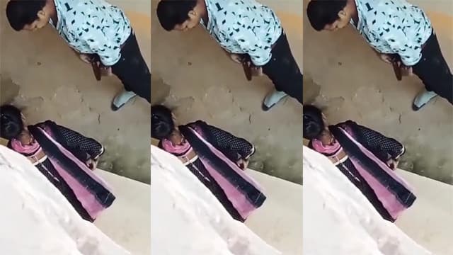 Uncle And Girl Behind Bus Stop On Highway Hard Riding